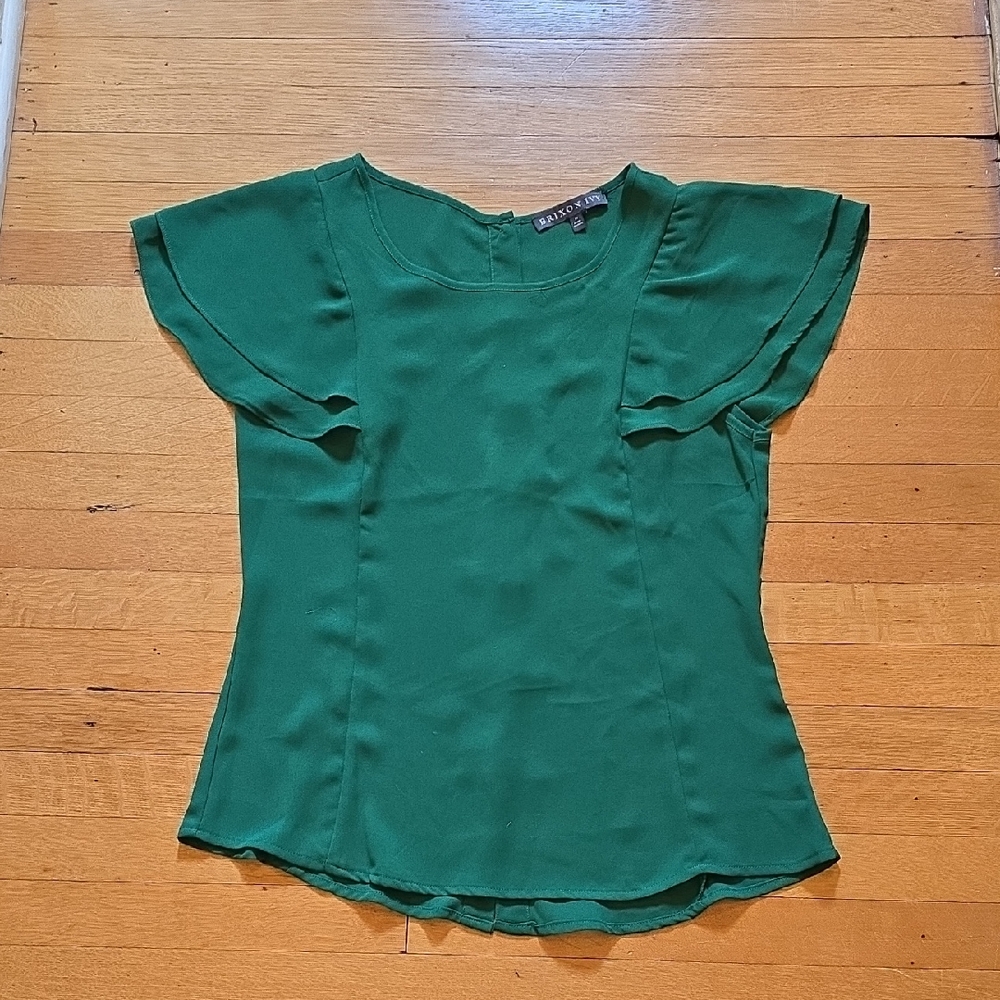 Brixon Ivy, Emerald Green, Flutter Sleeve Top, Buttons Down Back, EUC, Women's M
